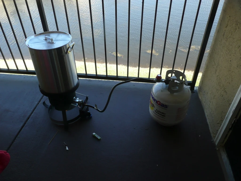 Early homebrew setup using a turkey fryer